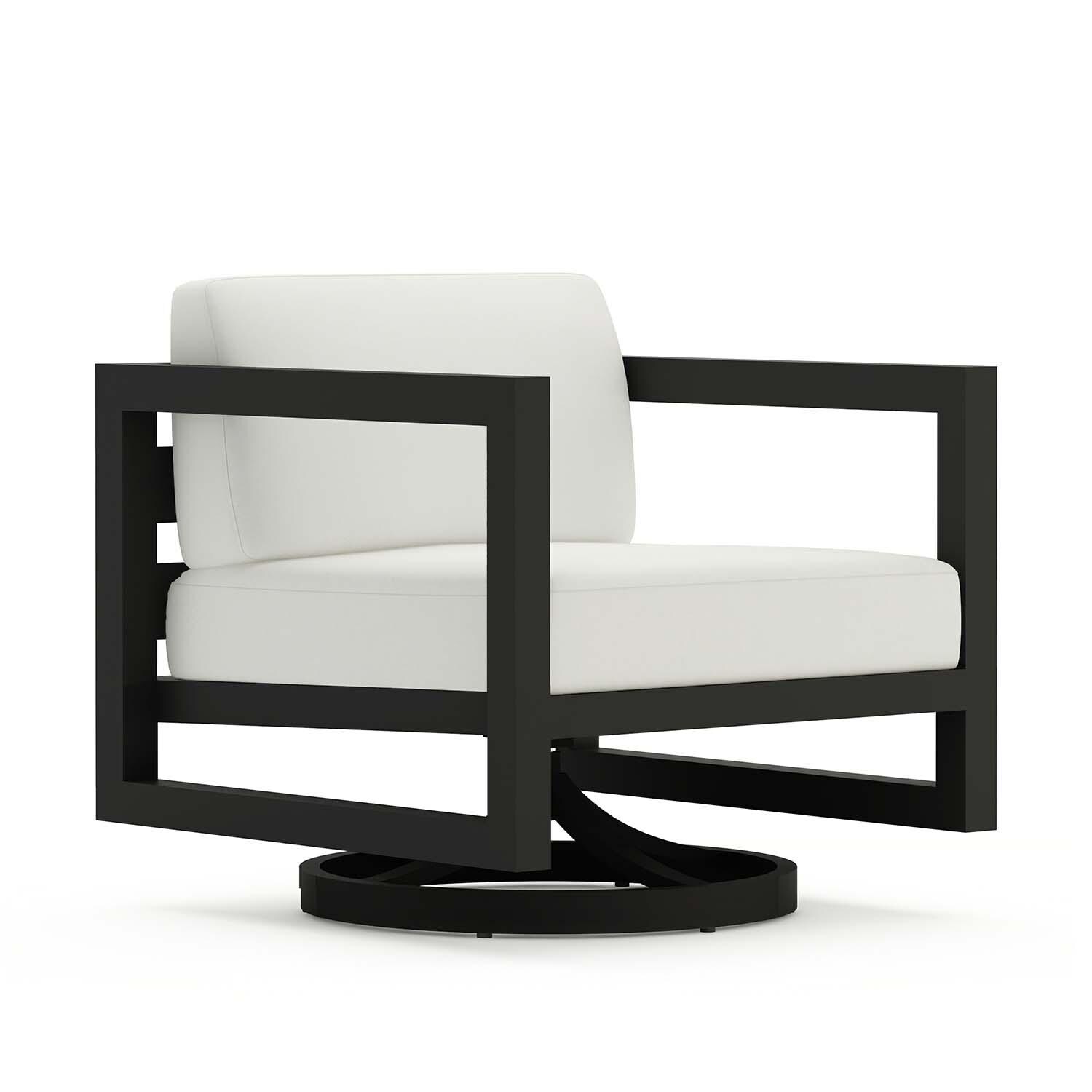 Misty Cove Aluminum Swivel Club Chair in Black/Canvas Natural by Lakeview Outdoor Designs - Front Angled - White Background thumbnail