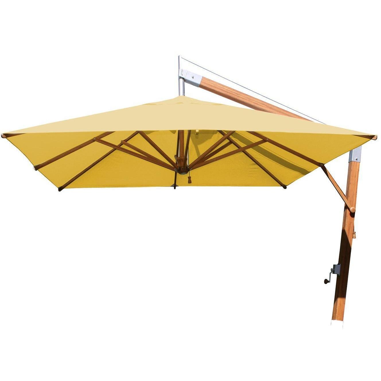 Bambrella 11 Ft. Square Bamboo Levante Side Wind Umbrella Set w/ 484lb Base System in Harvest Wheat - Display - White Background thumbnail