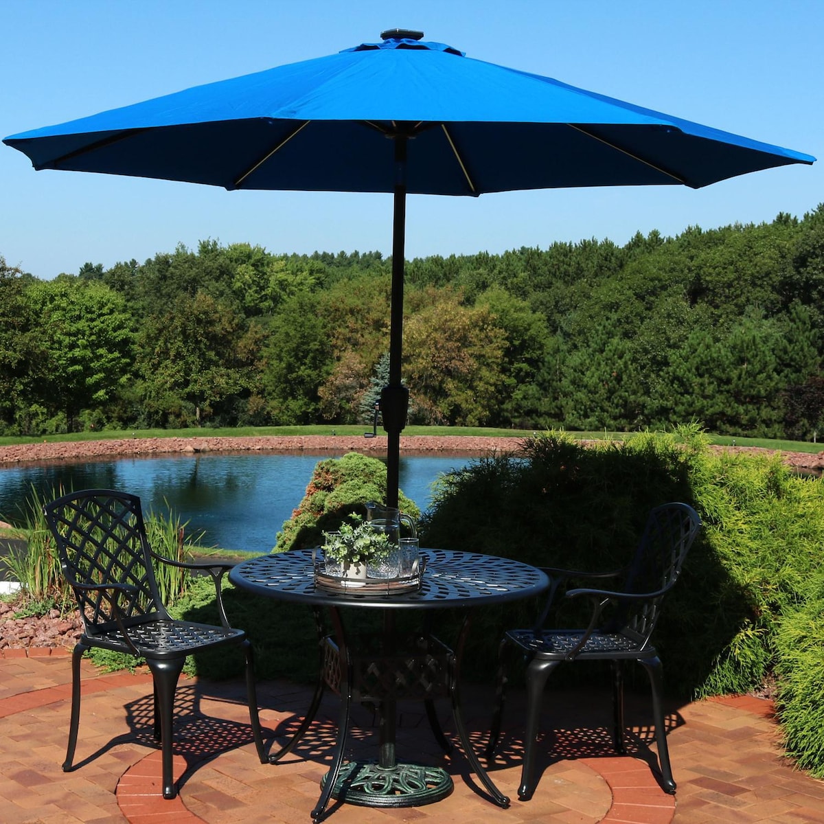 9ft lighted patio umbrella Ultimate Patio 9 Ft. Solar Lighted Octagonal Aluminum Patio Market Umbrella  W/ Crank & Tilt