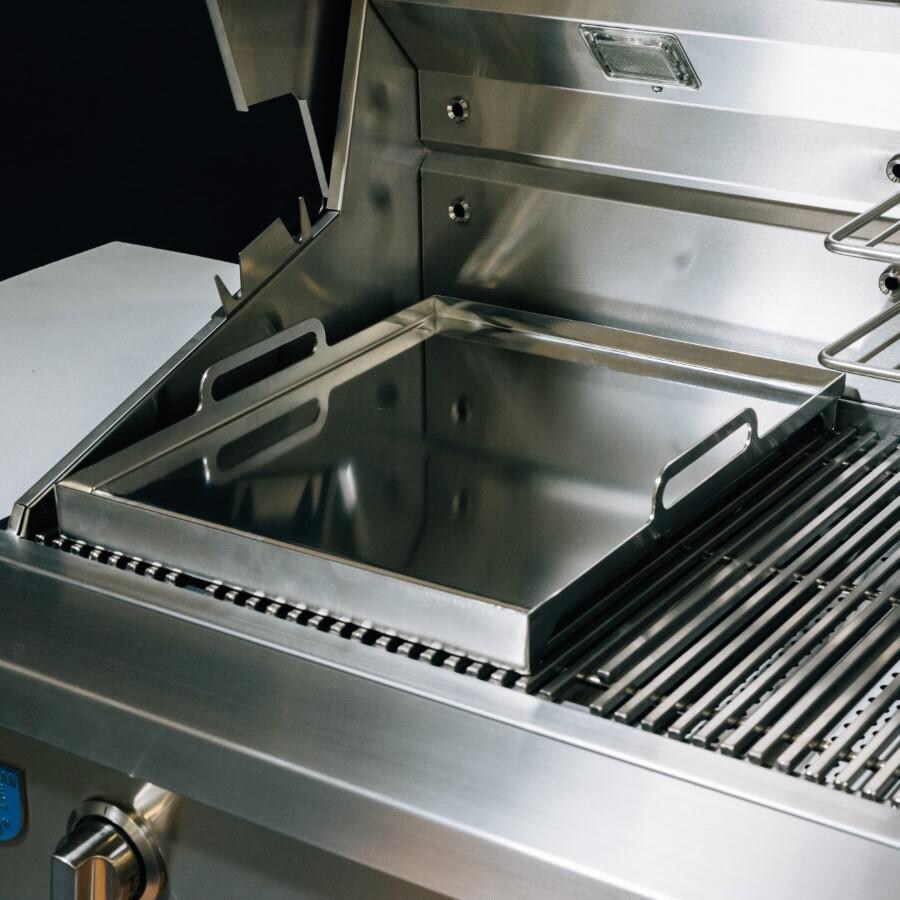 American Made Grills AMG-GP-18 14.5 x 18 Inch Griddle Plate - Angled View on Grill thumbnail