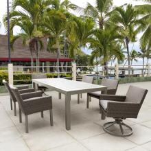 Lafitte 7 Piece Wicker Patio Dining Set W/ 2 Swivel Rockers, 87 X 39 Inch Rectangular Table & Sunbrella Canvas Taupe Cushions By Lakeview Outdoor Designs image