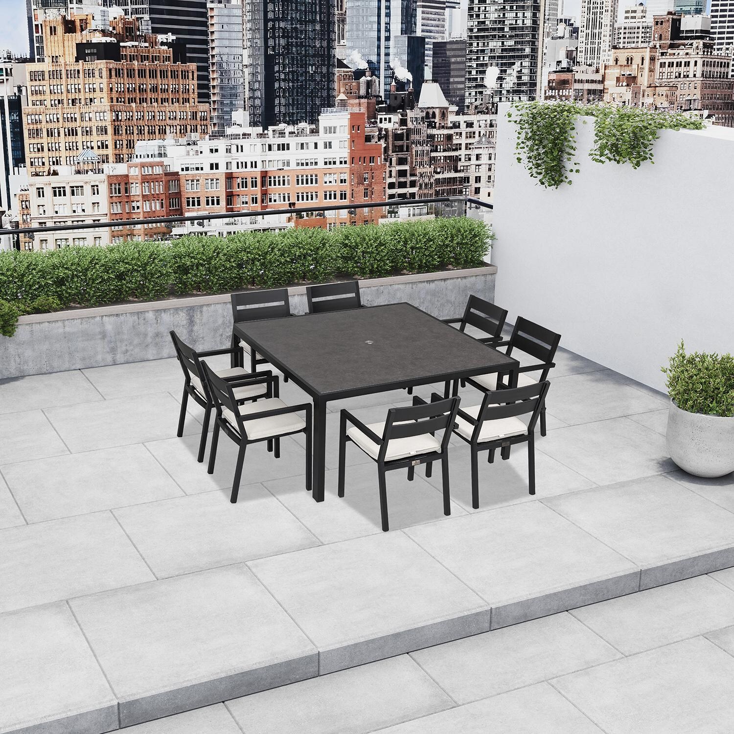 Calm Bay 9 Pc Square Dining Set in Black/Canvas Natural by Lakeview - Lifestyle thumbnail