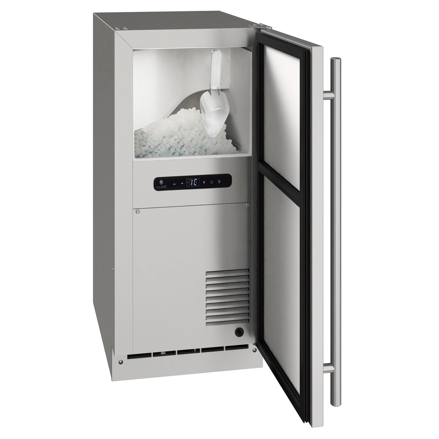 U-Line UONP115-SS01B 15-Inch 90 Lb. Outdoor Rated Nugget Ice Maker w/ Pump - Stainless Steel - Open thumbnail