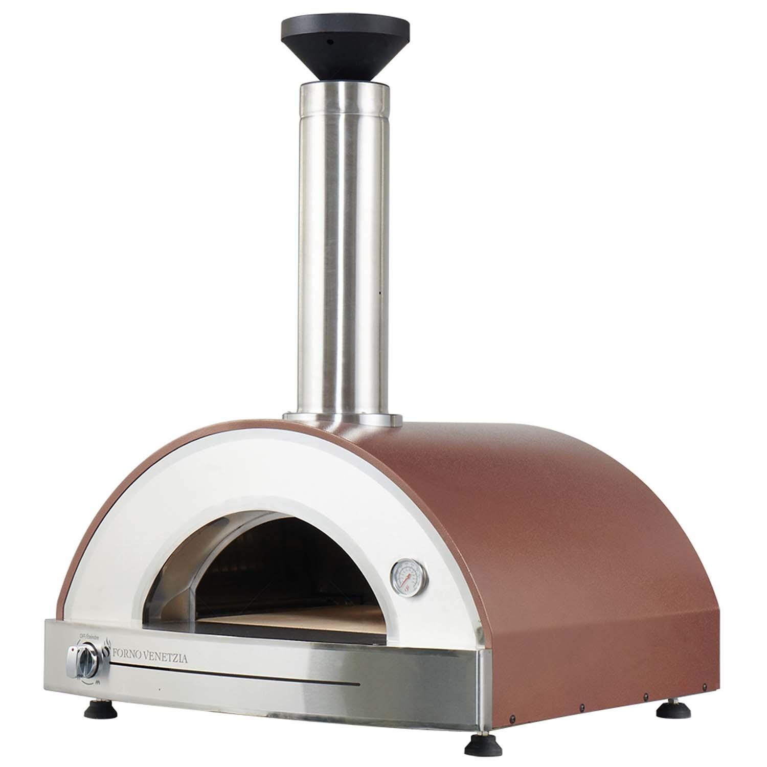 Forno Venetzia FVP225-G-NG-CAPP Pronto 225 Hybrid Natural Gas Pizza Oven - Cappuccino - Door Open - White Background thumbnail