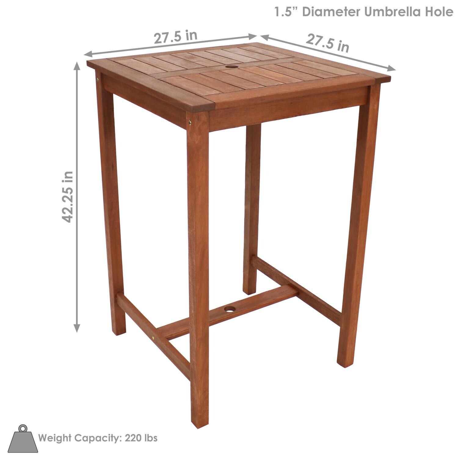 Ultimate Patio 27 1/2-Inch Meranti Wood Square Bar Height Table W/ Teak Oil Finish - Dimensions thumbnail
