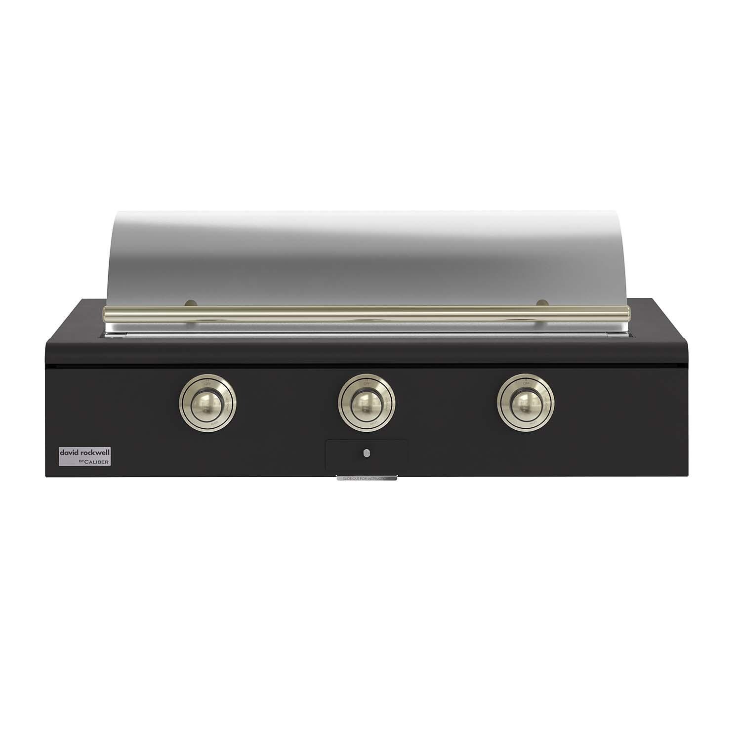 Caliber CRG-48BN00-A-085-H01 48-in Natural Gas Built-In Rockwell Grill - Ultra Matte Black w/ Brass Hardware - Closed Lid - White Background thumbnail