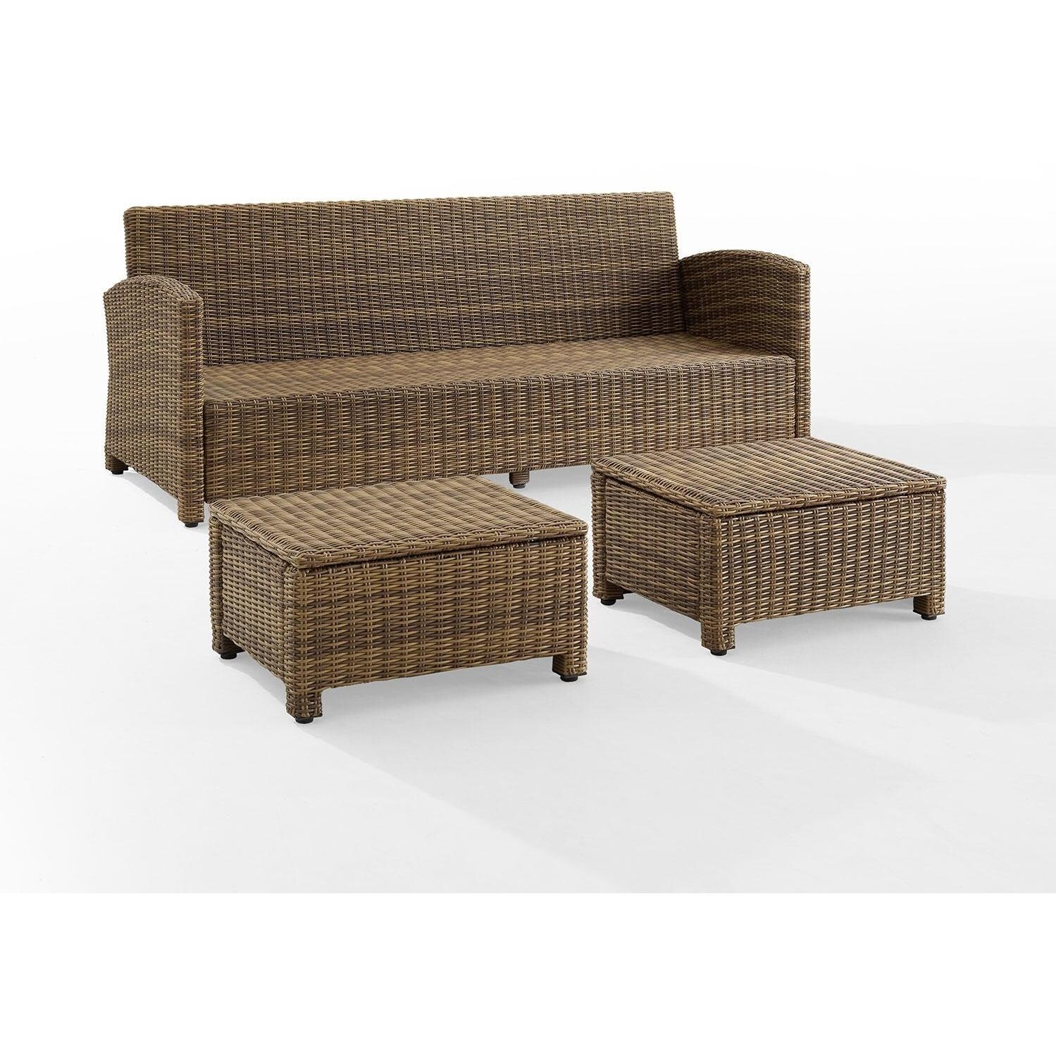 Ultimate Patio UP-92419WB-NV 3Pc Wicker Outdoor Sofa Patio Furniture Set in Navy - Cushions Removed - White Background thumbnail