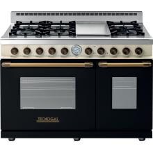 Tecnogas Superiore 48-Inch DECO Natural Gas Range With 6 Burners & Griddle - Black Dual / Brass RD482GCNCB image