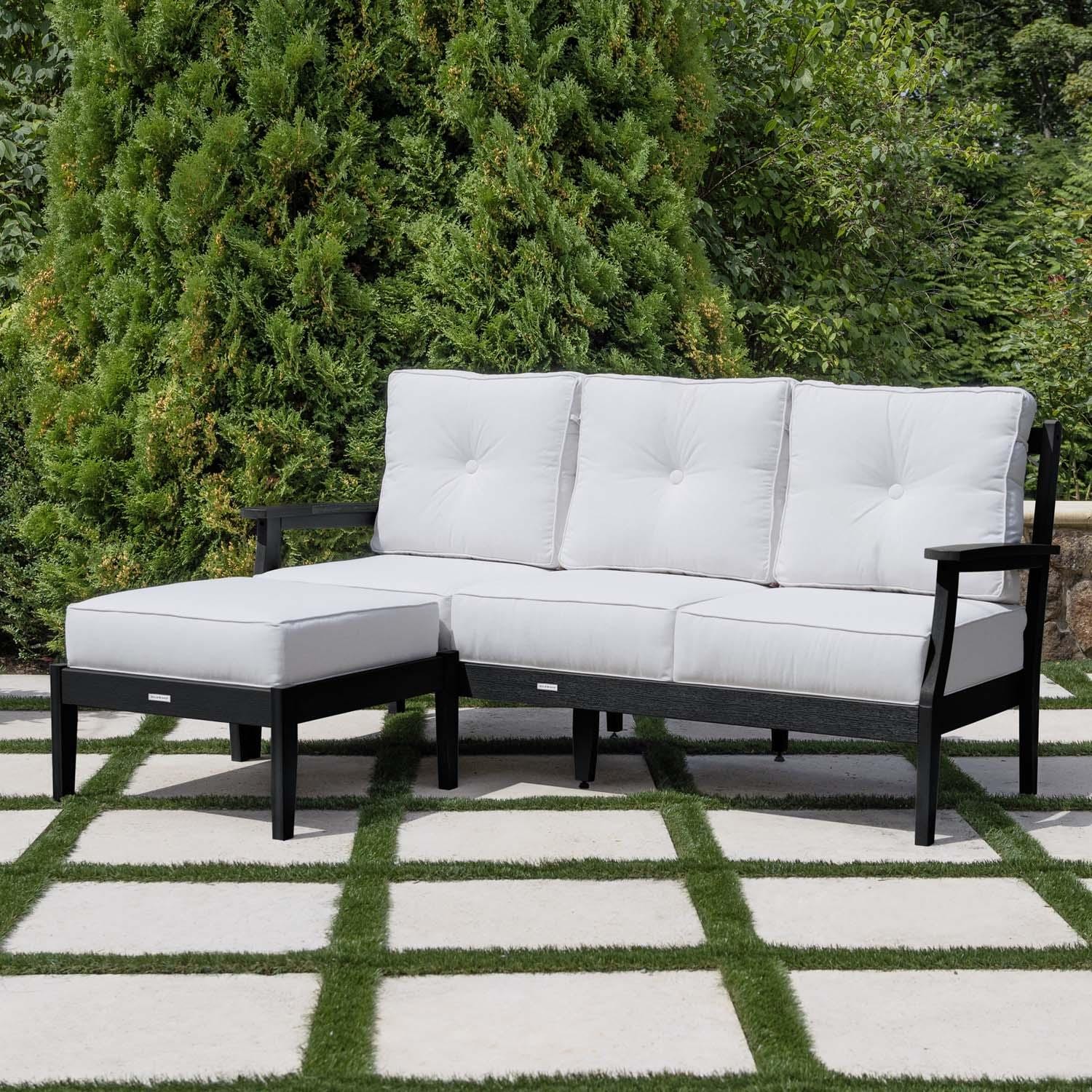 Blushing Bay 2 Pc Recycled Plastic Seating Set in Bliss Linen/Black by Lakeview Outdoor Designs - Angled Left - Lifestyle thumbnail
