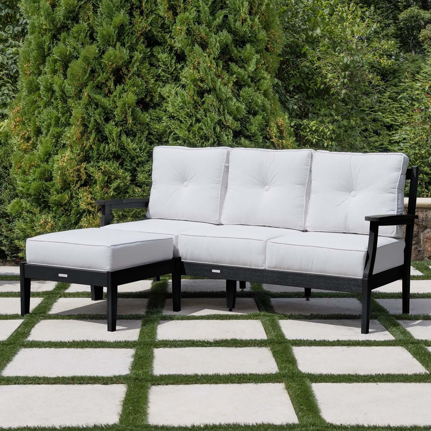 Blushing Bay 2 Pc Recycled Plastic Seating Set in Bliss Linen/Black by Lakeview Outdoor Designs - Angled Left - Lifestyle thumbnail