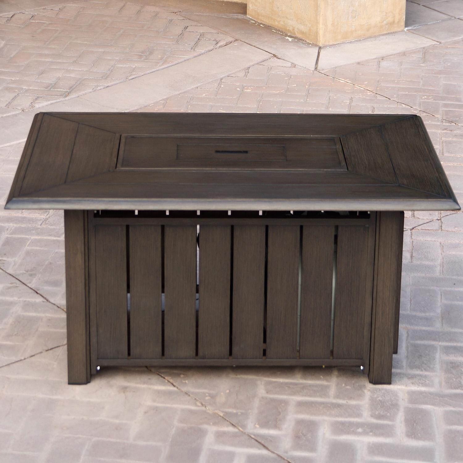 Brooklyn 3 Pc Aluminum Seating Set Fire Pit in Multi-brown/Sesame by Darlee - Fire Pit Table w/ Lid - Lifestyle thumbnail