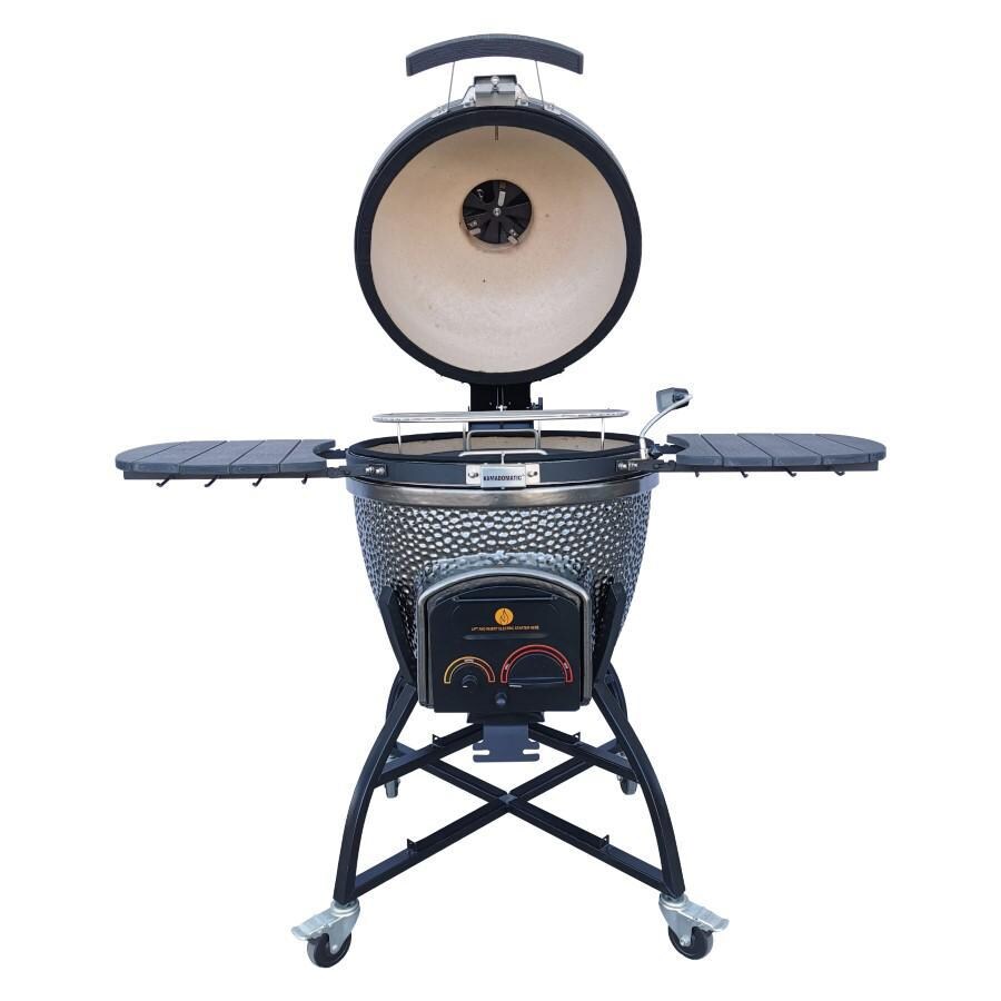 Vision Grills XD-402MG Vision Elite Series XD402 Deluxe 20-Inch Kamado Grill - Metallic Gun Metal Grey - Open Front thumbnail