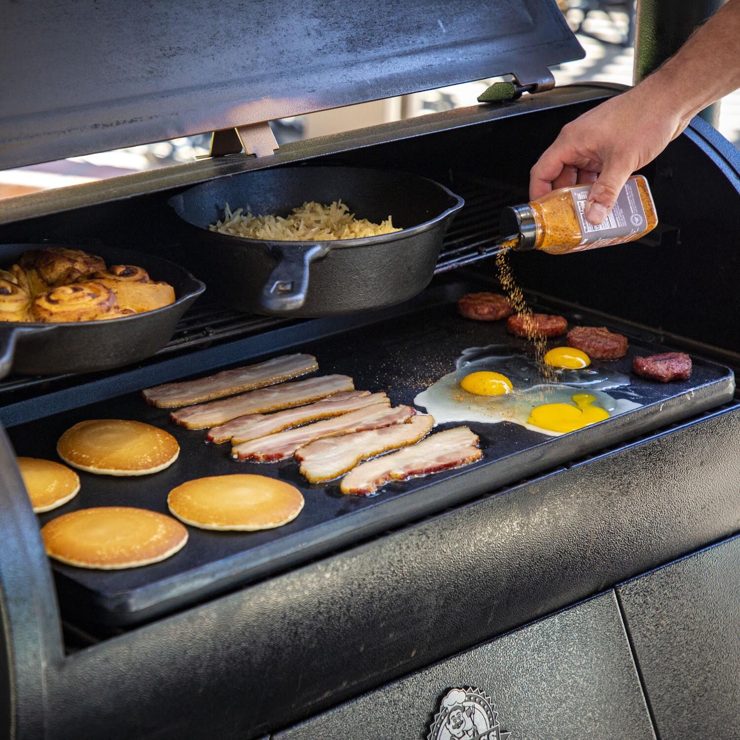 Pit Boss - 68007 - 20x10 Inch Pre-Seasoned Cast Iron Griddle - Cooking on Flat Side thumbnail