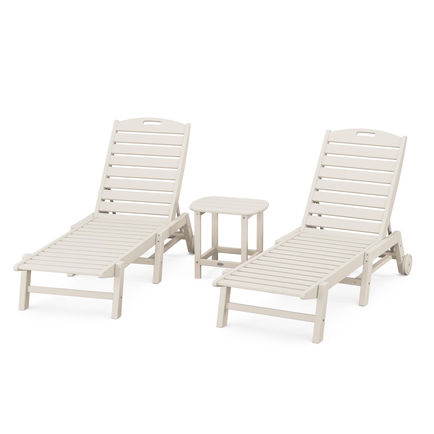 Nautical 3 Pc Set Recycled Plastic Chaise Lounge Set w/ Wheels in Sand by POLYWOOD