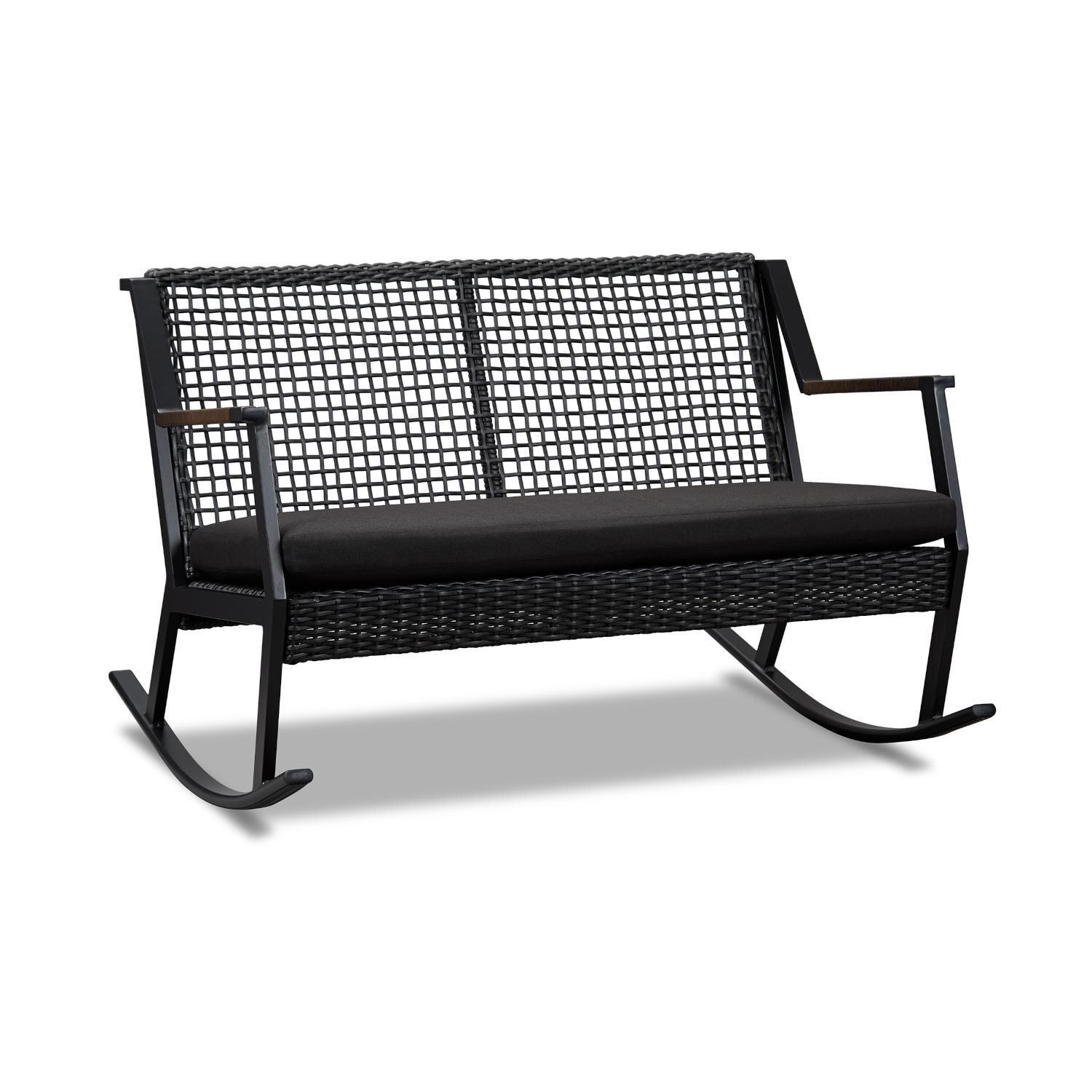 Lakeview Rustic Bay Black Aluminum Rocker Bench - Full View - White Background thumbnail