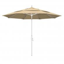 California Umbrella 11 Ft. Octagonal Aluminum Collar Tilt Patio Umbrella W/ Crank Lift & Fiberglass Ribs - Matted White Frame / Olefin Antique Beige Canopy