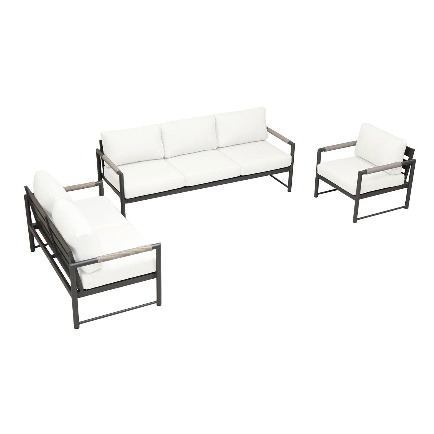 Lakeview AVEBAY-SL-PG-SET143-CN Avenue Bay Slate/Pebble Gray 3 Pc Sofa Loveseat Set - Canvas Natural - Overhead View - White Background thumbnail