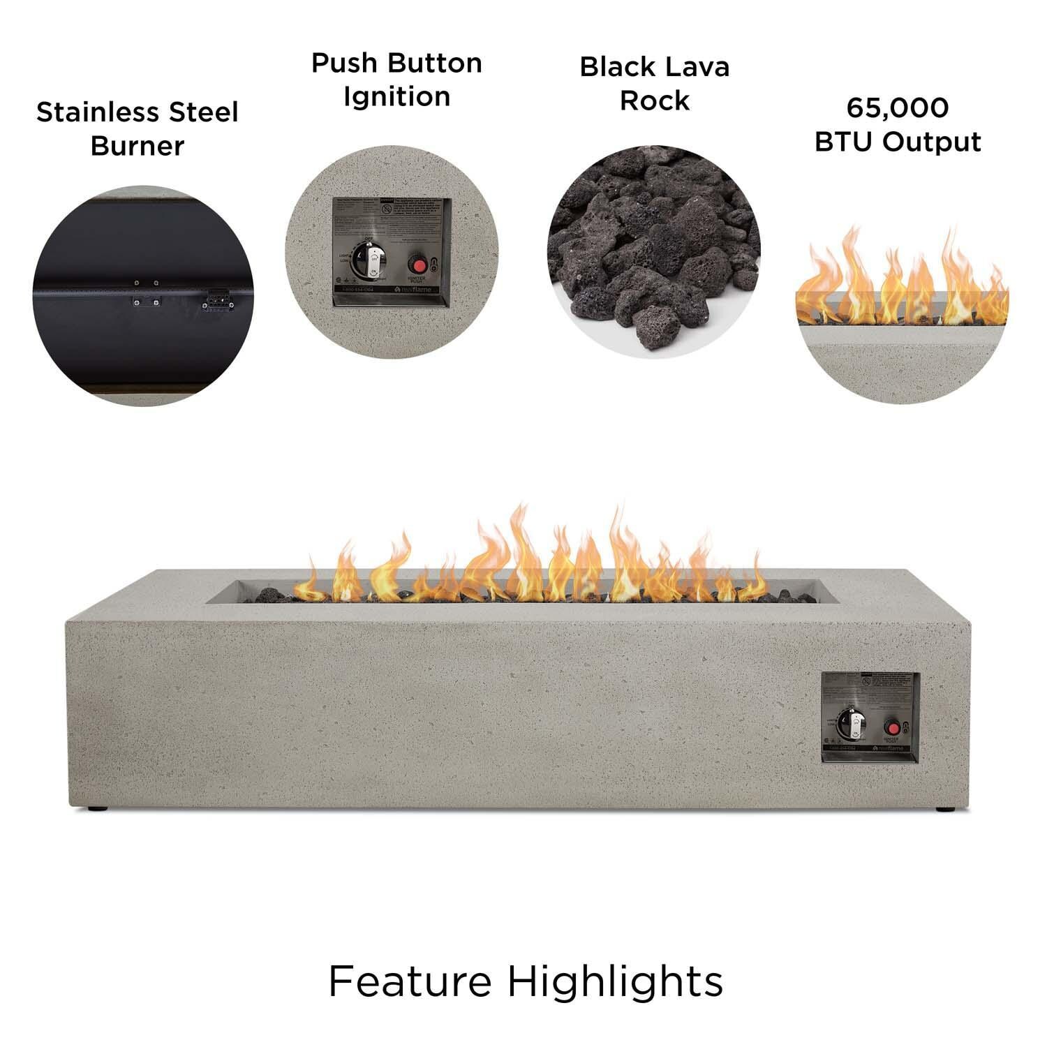 Hillview Bay 56 Inch Rectangular Glass Fiber Reinforced Concrete Propane Fire Pit Table in Flint by BBQGuys Signature - Features thumbnail