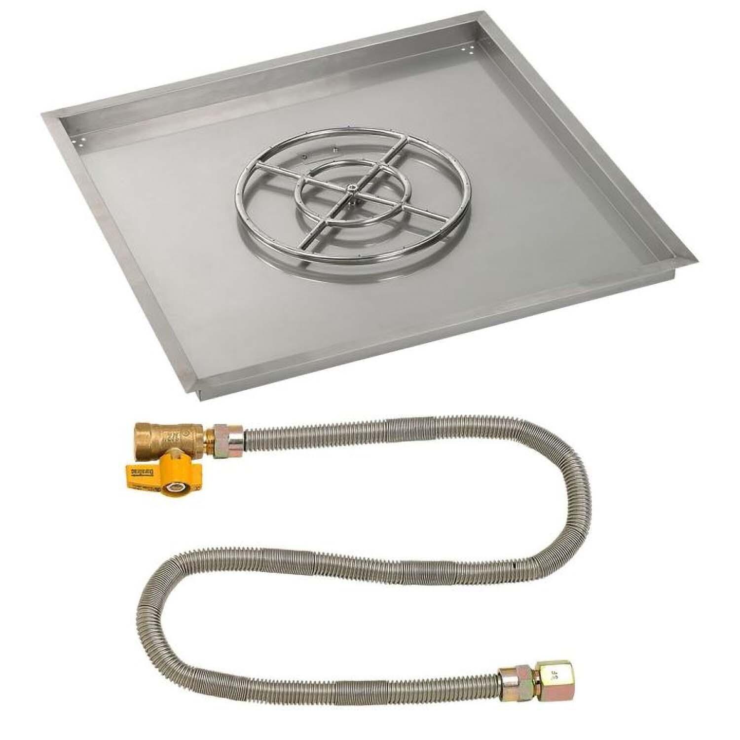 BBQGuys Signature 36 Inch Stainless Steel Square Drop-In Fire Pit Pan W/Match Light Kit - 18 Inch Ring - Natural Gas - White Background thumbnail