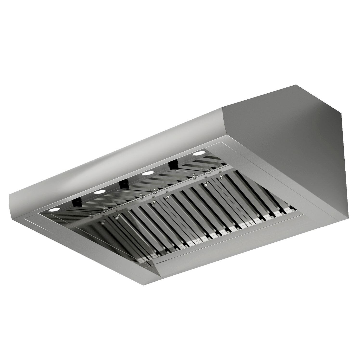 XO Appliance XOGV48S 48-Inch 1200 CFM Vent Hood w/ LED Lighting & Pro Baffle Filters - Underneath - White Background thumbnail