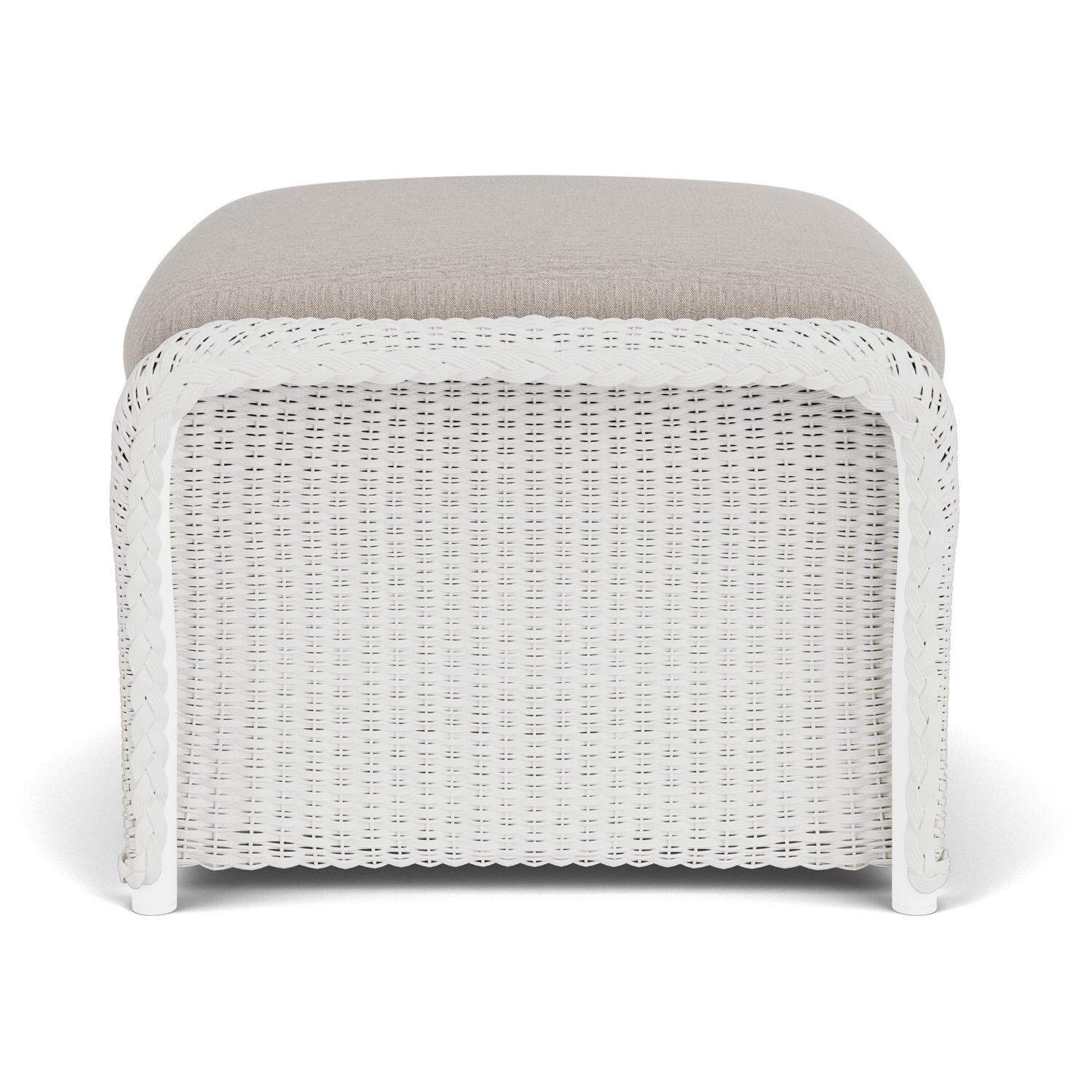 Lloyd Flanders Weekend Retreat Woven Ottoman in Matte White Finish W/ Remy Cloud Fabric - Side thumbnail