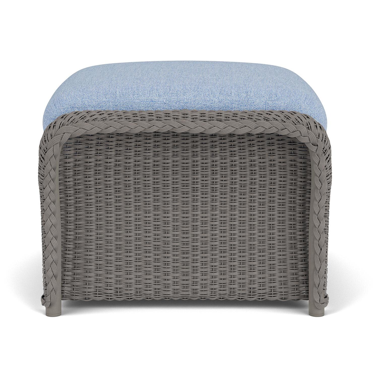 Lloyd Flanders Weekend Retreat Woven Ottoman in Pewter Finish W/ Demo Skyway Fabric - Side thumbnail