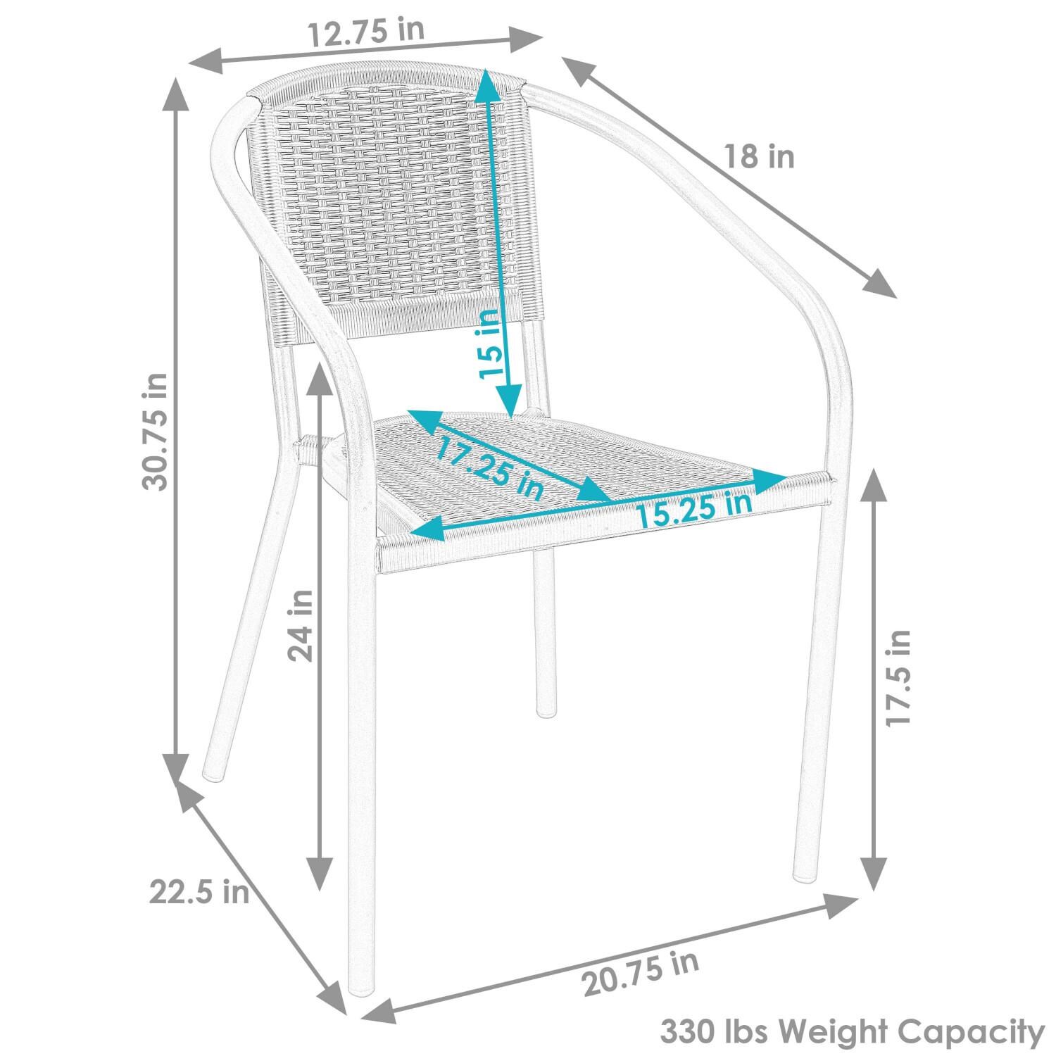 Sunnydaze Decor RBW-129-4PK Aderes Outdoor Arm Chair - Dimensions thumbnail