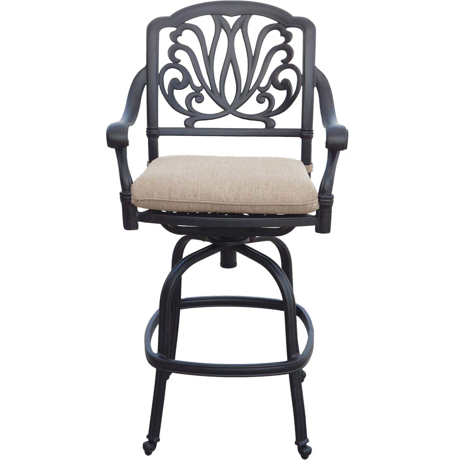 Darlee Elisabeth 2 Pc Cast Aluminum Bar Height Bar Stool Set in Antique Bronze/Beige - Chair - White Background thumbnail