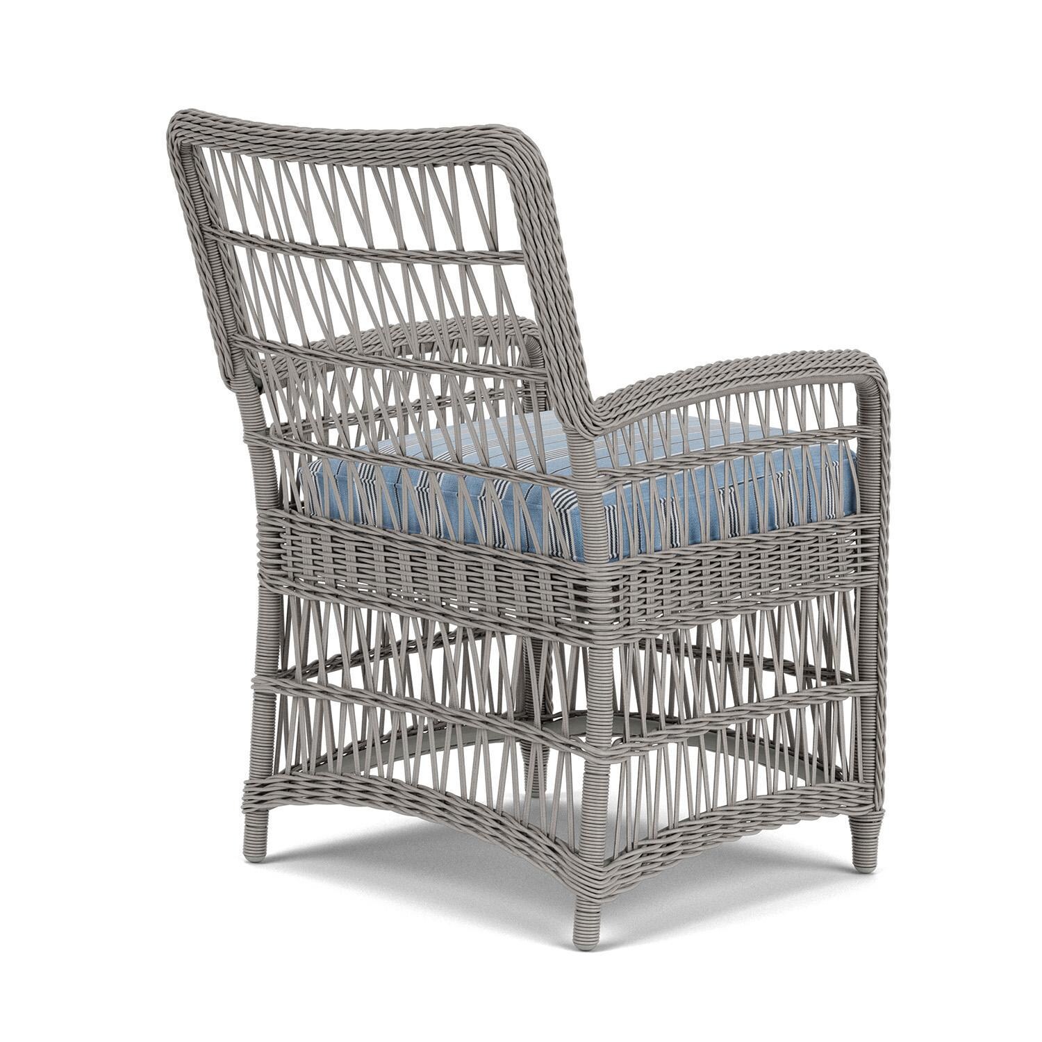 Lloyd Flanders Mackinac Dining Armchair in Putty Finish with Hansen Sky Fabric - Rear Right thumbnail