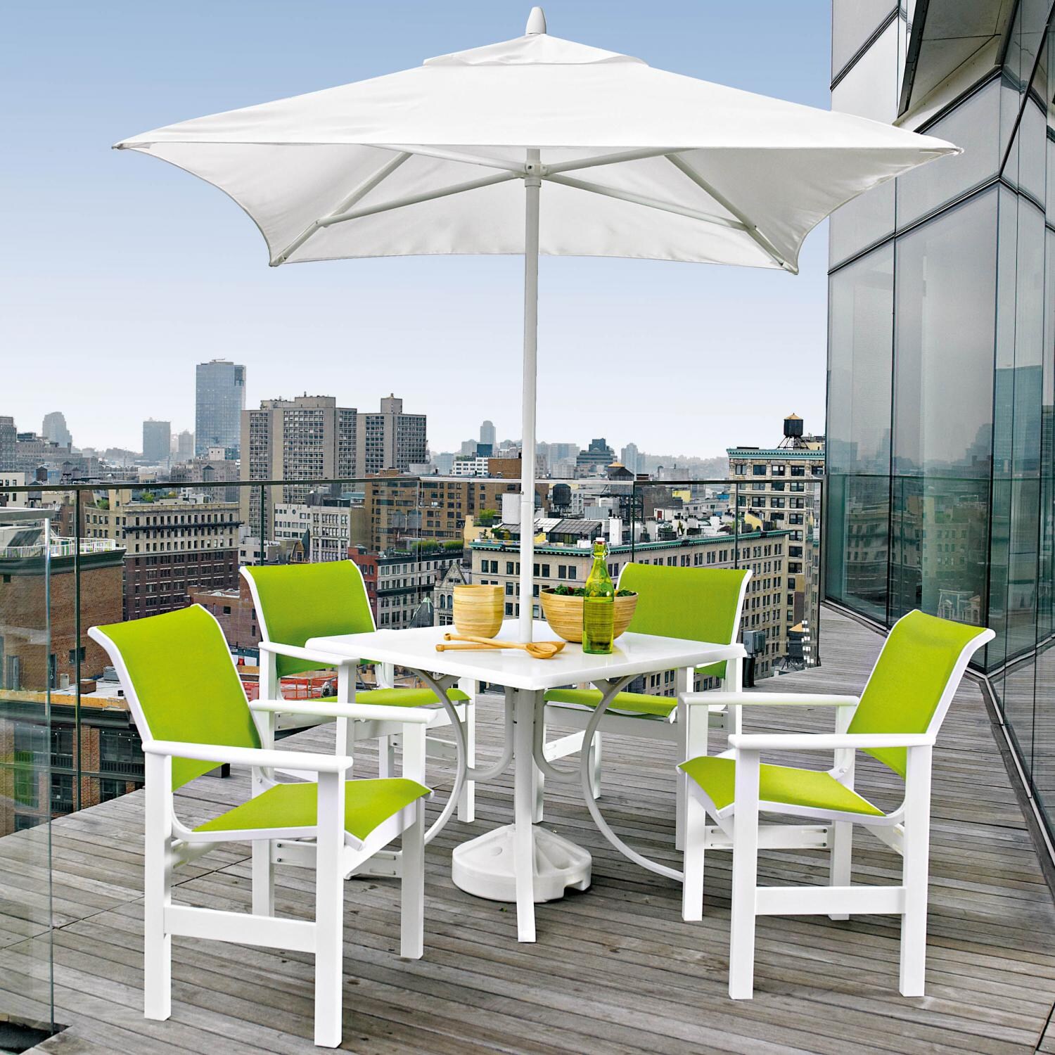Leeward 5 Piece MGP Patio Dining Set With 36-Inch Square Table & Stacking Chairs With Sling Seating By Telescope Casual - Textured Snow/Lime thumbnail