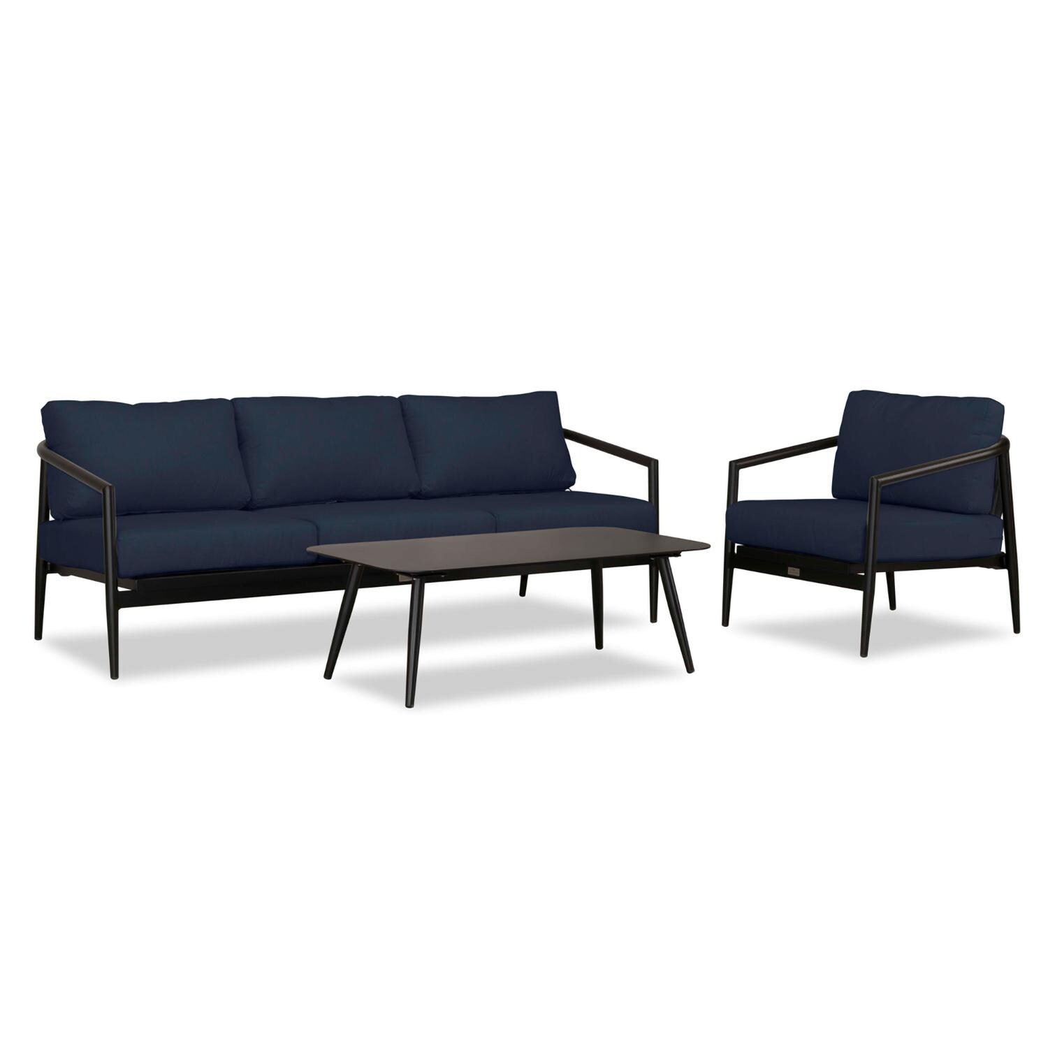 Lakeview Midnight Cove 3 Pc Aluminum Sofa Seating Set in Black/Carbon/Spectrum Indigo - Angled - White Background thumbnail
