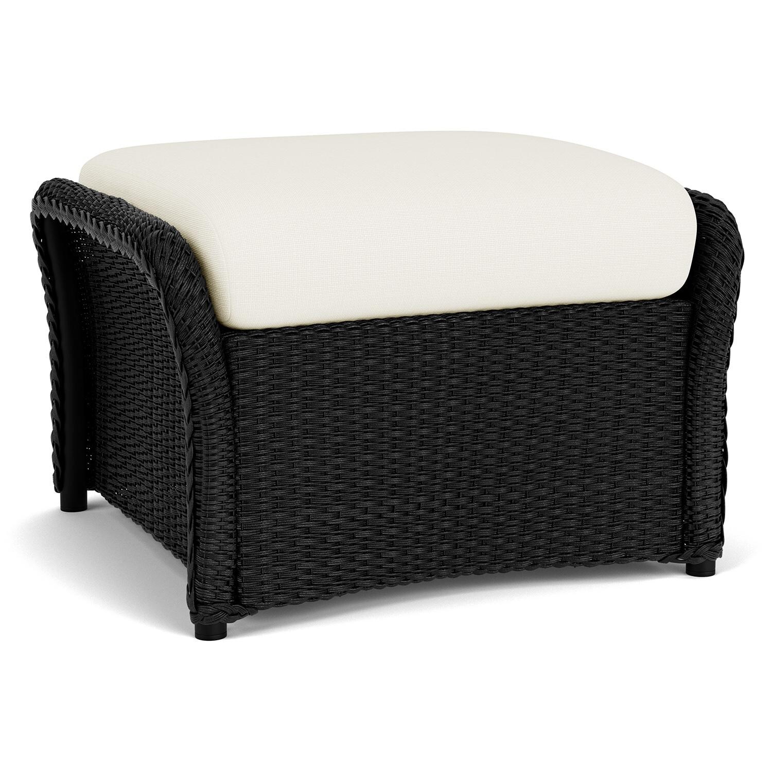 Lloyd Flanders Weekend Retreat Woven Ottoman in Ebony Finish W/ Sailcloth Salt Fabric - Back Left thumbnail