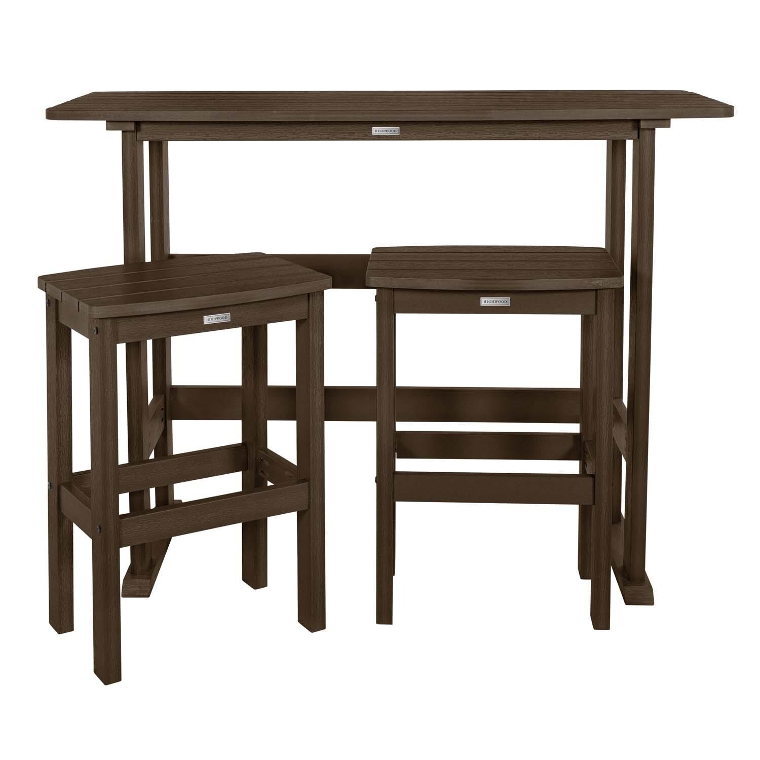 Hart Lane 3 Pc Recycled Plastic Bar Height Dining Set in Weathered Acorn By Lakeview Outdoor Designs - White Background thumbnail