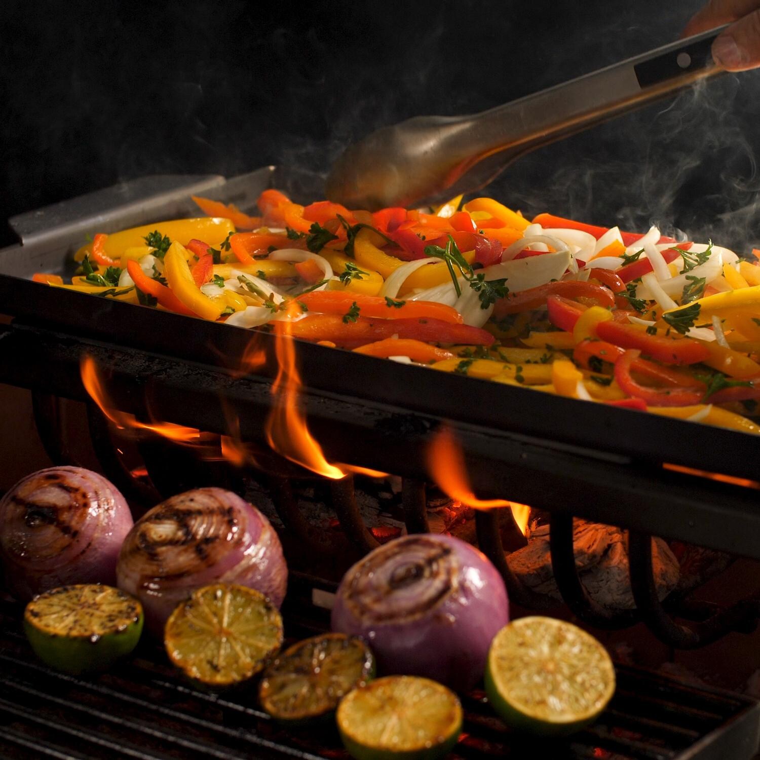 Nuke DELTACT02 47-Inch Argentinian-Style Countertop Gaucho Grill - Sauteing Vegetables thumbnail