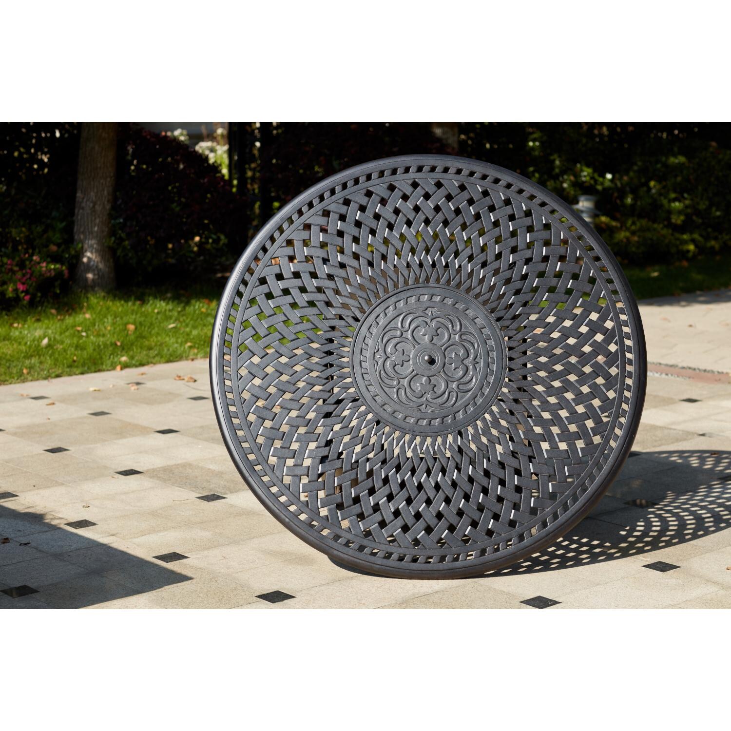 Darlee 201650-7PC-60GHD Madison Cast Aluminum 60 Inch Round Counter Height Fire Pit Dining Table - Top Detail thumbnail