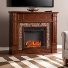 Southern Enterprises Highgate 48-Inch Electric Fireplace Mantel - Whiskey Maple W/ Chocolate Brown Faux Granite - FE9321