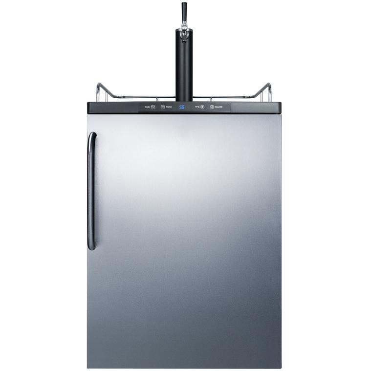 Summit 24-Inch 5.6 Cu. Ft. Single Tap Beer Dispenser / Kegerator With Towel Bar Handle - Stainless Steel / Black Cabinet - SBC635MBISSTB