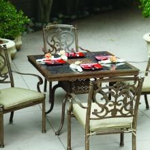 Darlee Santa Barbara 5 Piece Cast Aluminum Patio Dining Set With Granite Top Table - Mocha / Brown Granite Tile image