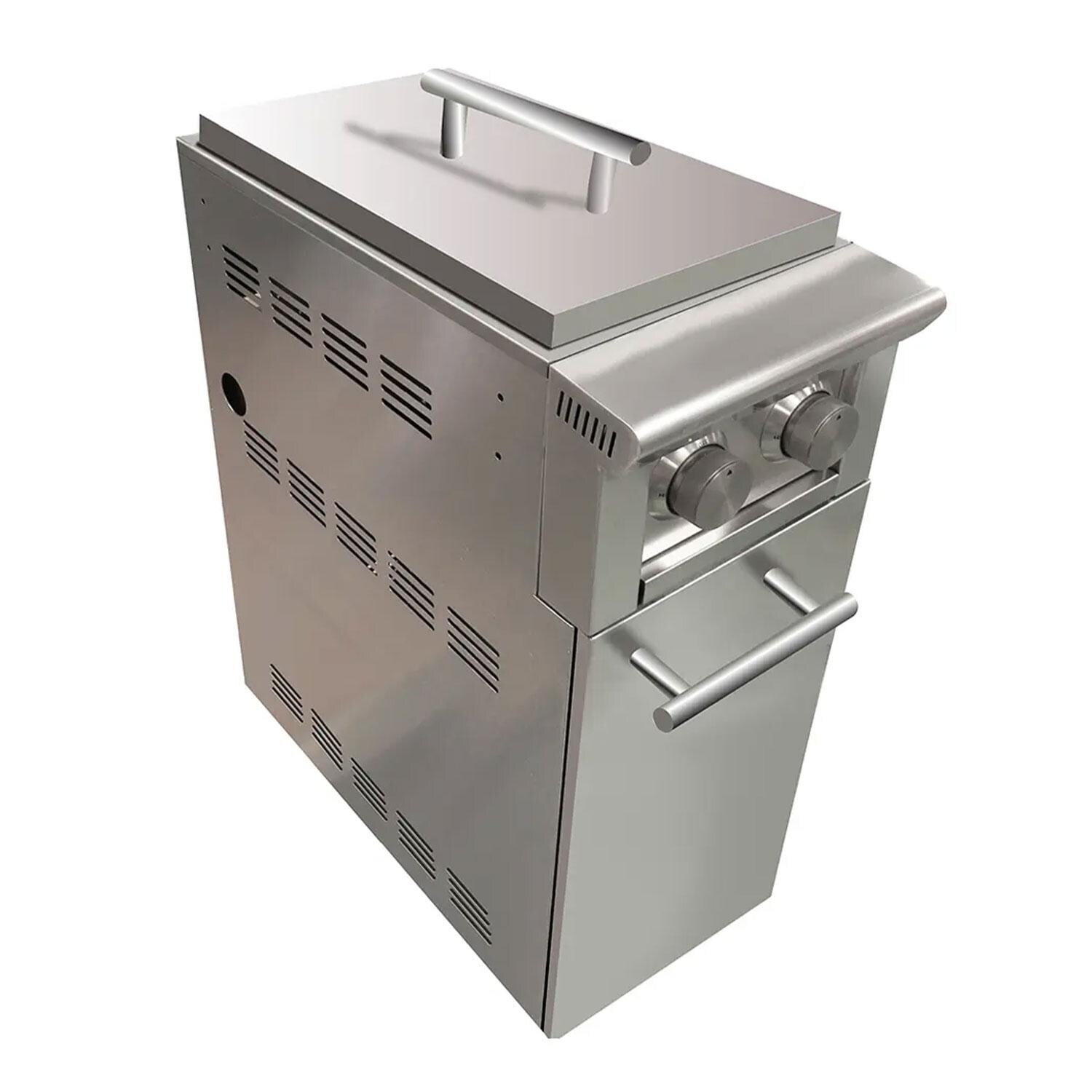 XO Appliance XOGCARTSBXLT Stainless Steel Side Burner Cart - Lid On Side Burner - White Background thumbnail