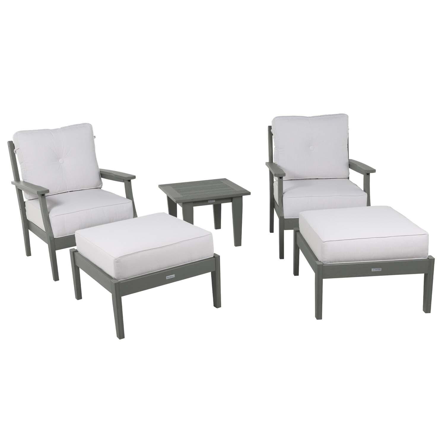Blushing Bay 5 Pc Recycled Plastic Seating Set in Bliss Linen/Coastal Teak by Lakeview Outdoor Designs - Front View - White Background thumbnail