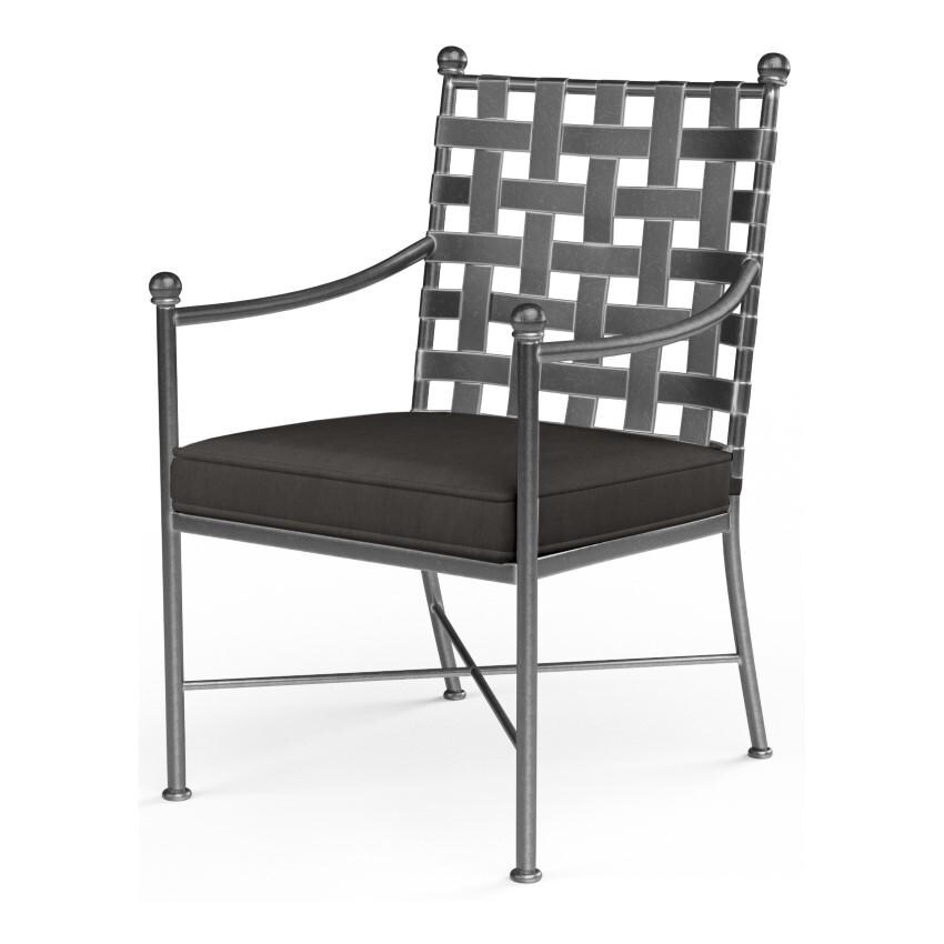 Provence Wrought Iron Dining Arm Chair w/ Self Welt in Pewter/Spectrum Carbon by Sunset West - White Background thumbnail