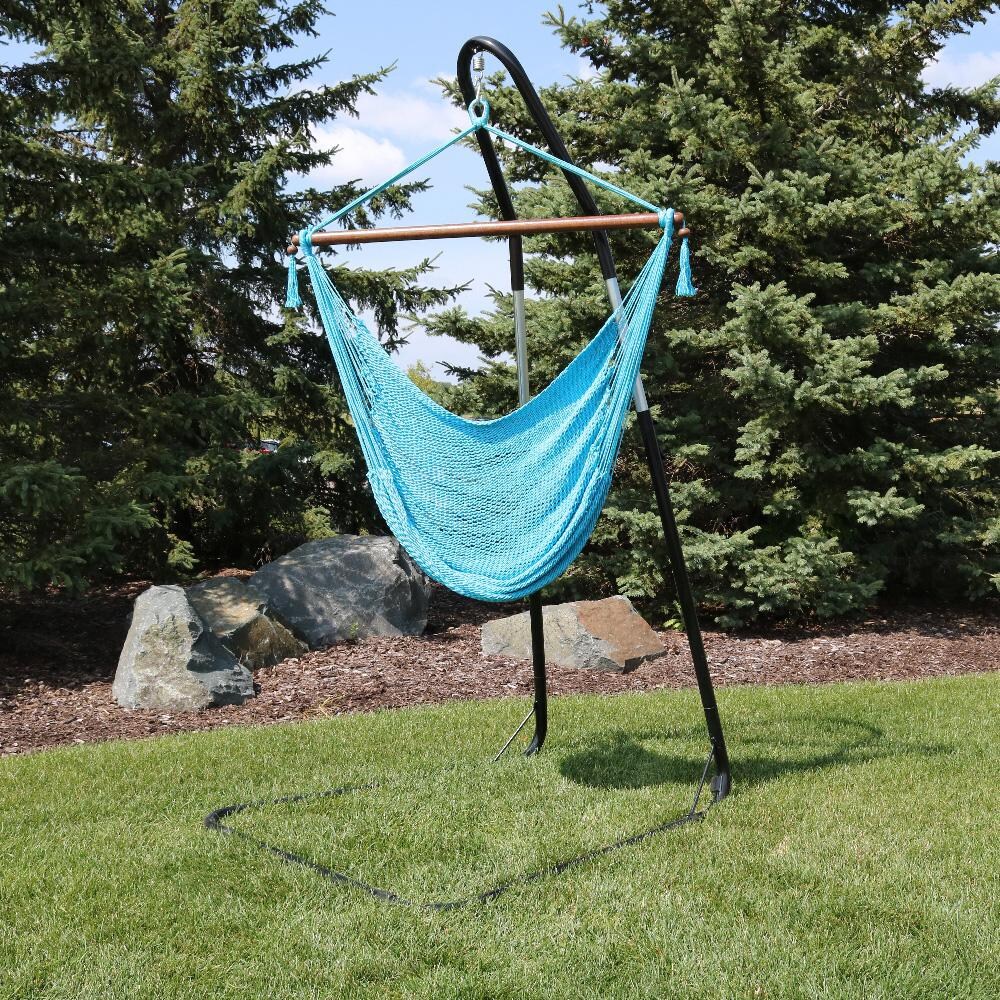Ultimate Patio Extra Large Hanging Caribbean Hammock Chair w/ Adjustable Stand - Sky Blue - Lifestyle thumbnail