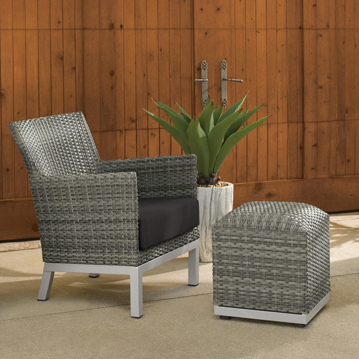 Argento 2 Piece Wicker Patio Seating Set W/ Ottoman By Oxford Garden - Jet Black