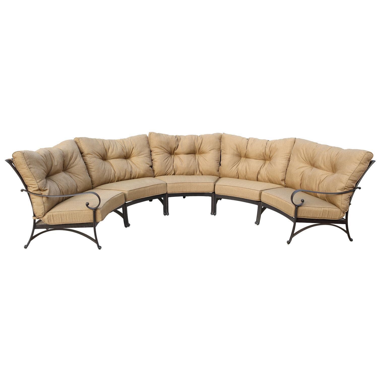 Santa Anita 5 Pc Cast Aluminum Patio Sectional Sofa w/ Heather Beige Sunbrella Cushions by Darlee - White Background thumbnail