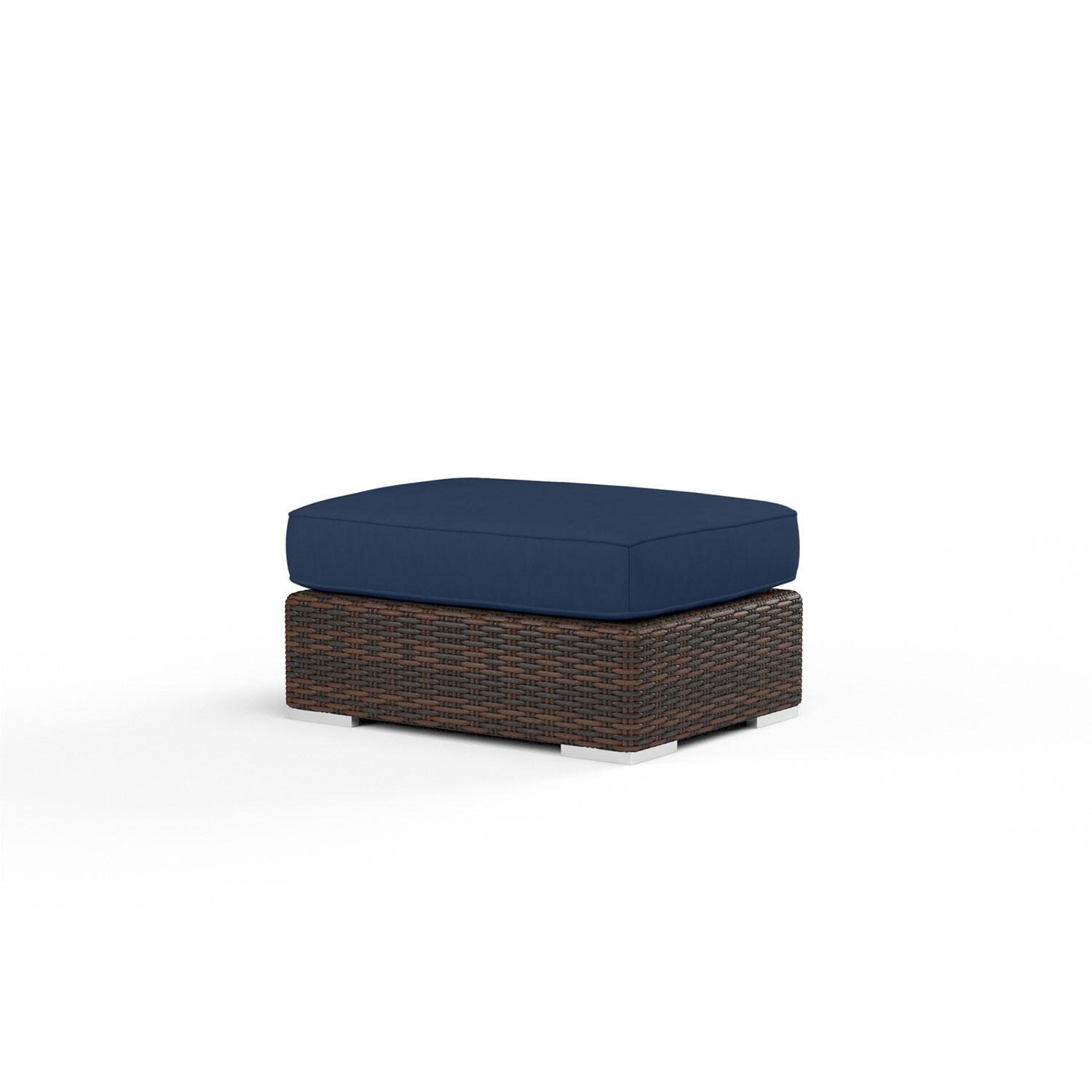 Montecito Wicker Patio Ottoman in Spectrum Indigo w/ Self Welt By Sunset West - Display - White Background thumbnail