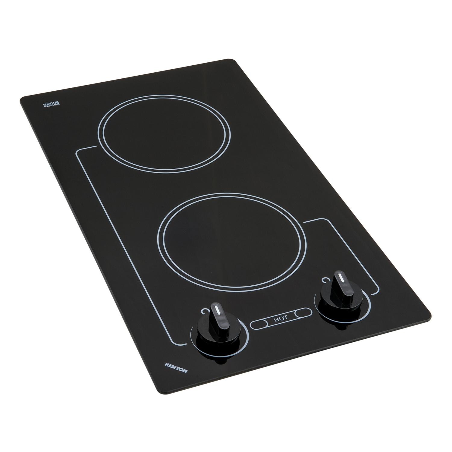 Kenyon B41602 240V Caribbean Trimline Built-In Electric Two Burner Cooktop - Angled View Turned Off thumbnail