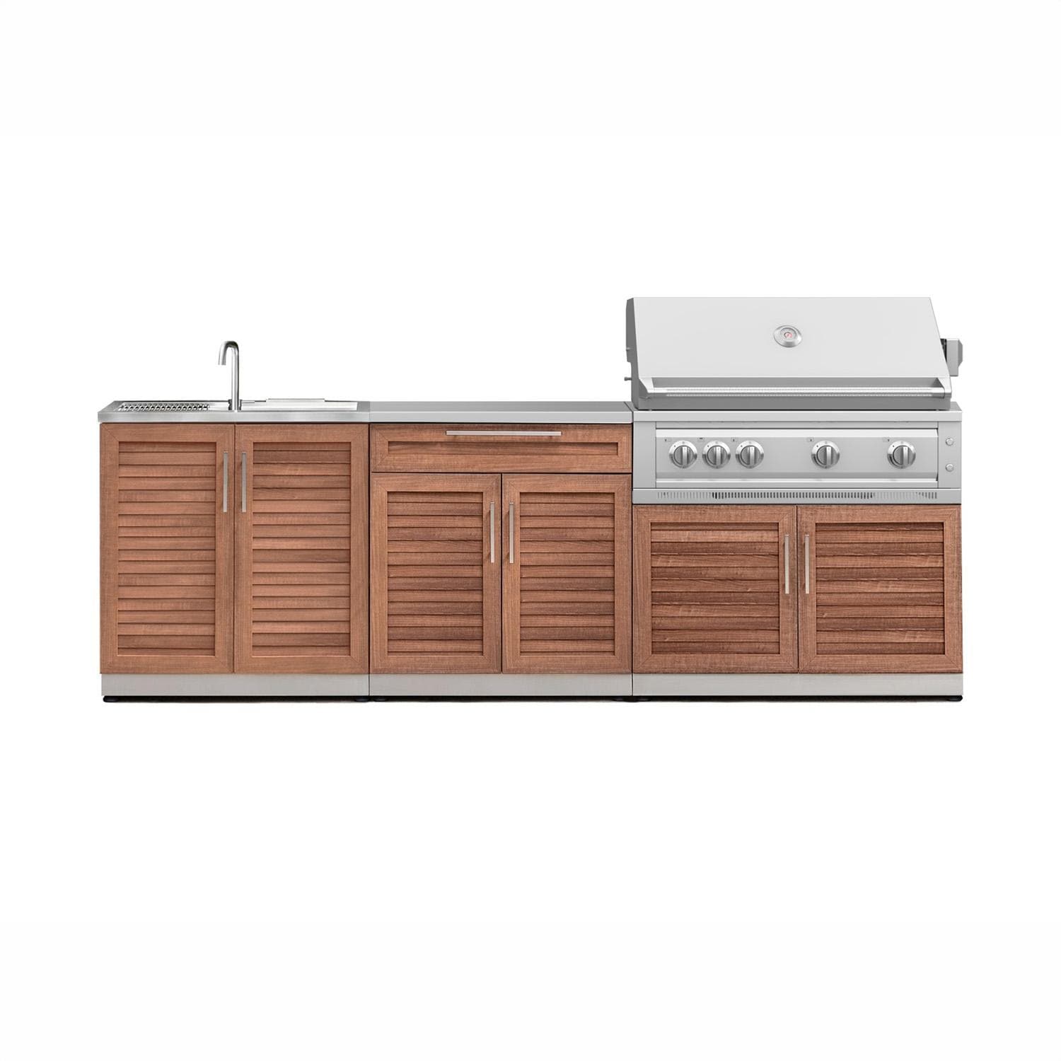 NewAge Products 71092 Classic Series 8 1/2 Ft Outdoor Kitchen Island w/ 40-in Propane Grill, Sink, Trash Bin, Door & Drawer in Grove/Stainless Steel - Island - White Background thumbnail