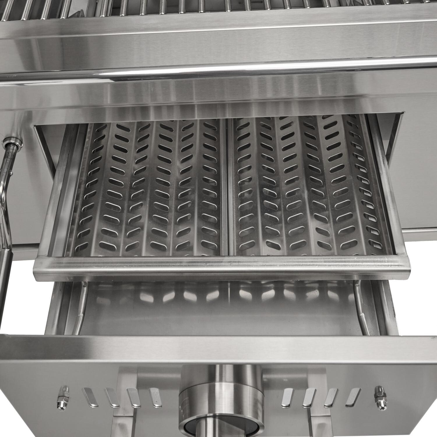 Coyote Outdoor Living Coyote 50 Inch Freestanding Natural Gas / Charcoal Hybrid Grill - Charcoal Drawer Up Close - Detail thumbnail