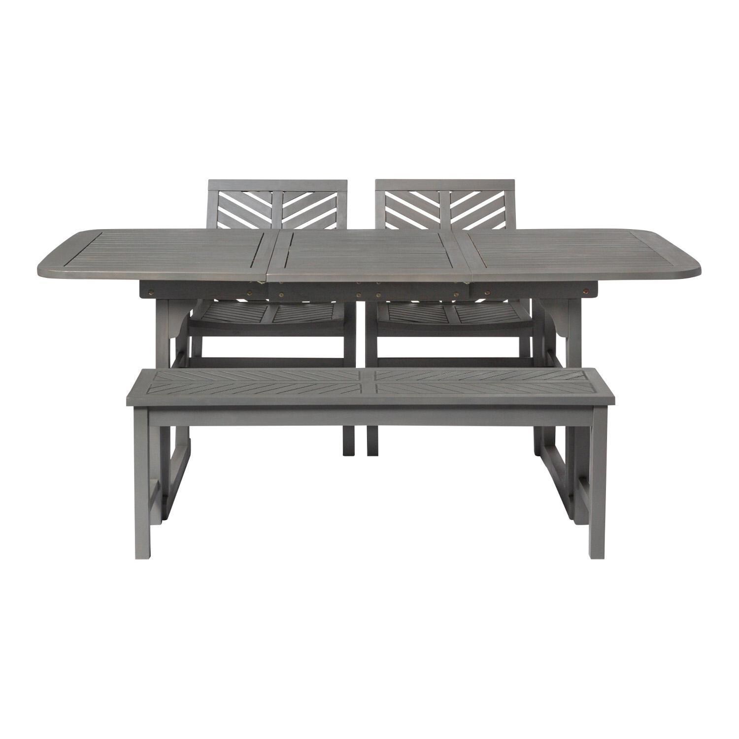 Ultimate Patio Wishlake 4 Piece Acacia Patio Dining Set W/ 55-79 X 35 Inch Extension Rectangular Table - Gray Wash - Front View thumbnail