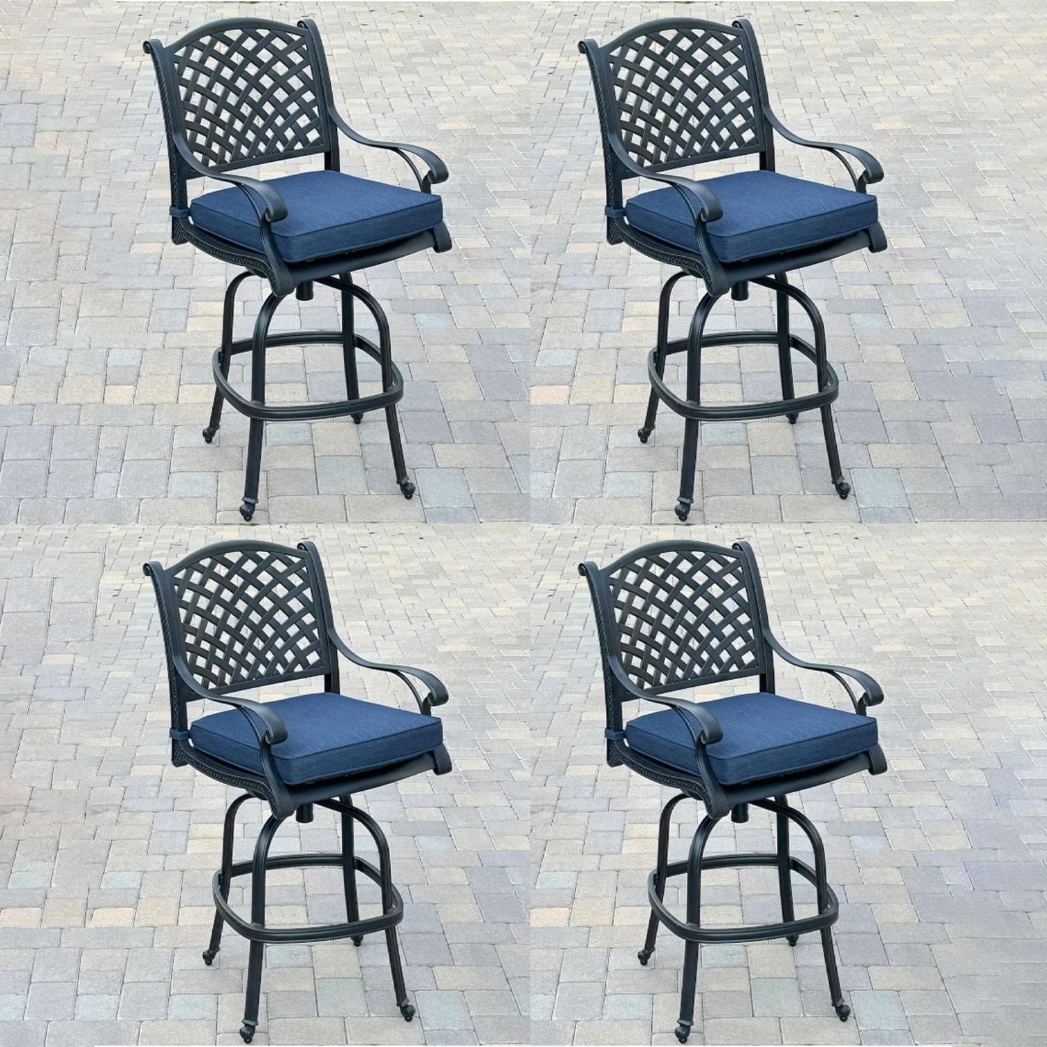 Darlee Nassau Cast Aluminum 4 Pc Set Swivel Bar Stool Set in Antique Bronze/Navy by - B/DL13-7-4-NAVY
